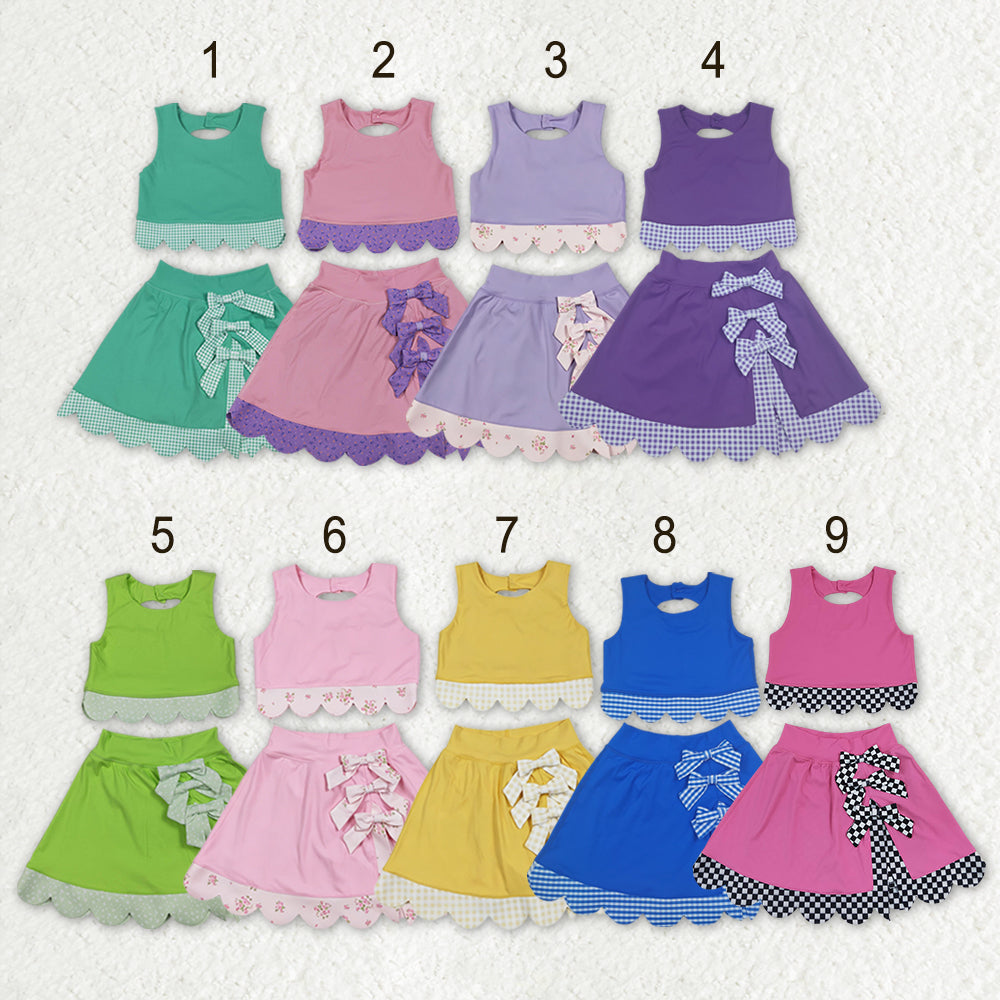 Sibling Baby Girls Sleeveless Vest Scallop Bows Skirt Shorts Yoga Active Clothes Sets