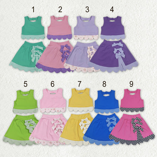 Sibling Baby Girls Sleeveless Vest Scallop Bows Skirt Shorts Yoga Active Clothes Sets