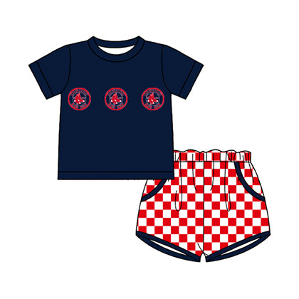 Preorder moq 5 Baby Boys Short Sleeve SOX Top Checked Pockets Short Team Clothes Sets