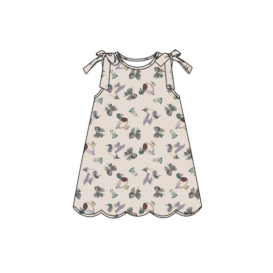 Preorder (moq 5)Baby Girls Sleeveless Camo Bows Duck Hunting Scallop Knee Length Dresses