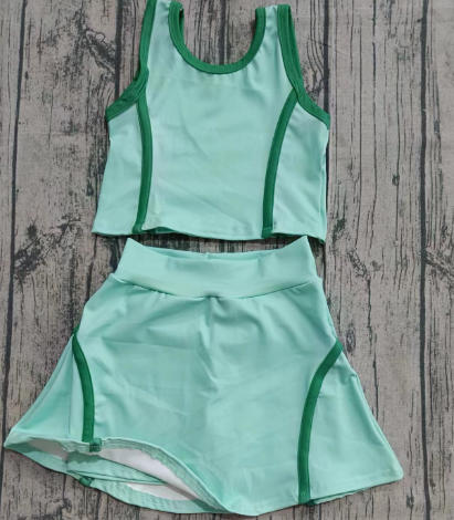 Preorder (moq 5)Baby Girls Aqua Sleeveless Vest Top Shorts Clothes Sets