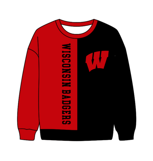 Preorder(moq 8)Baby Boys Red Black Sleeve Wisconsin Team Tee Shirts Top