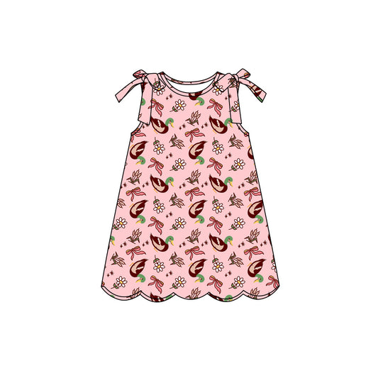 Preorder (moq 5)Baby Girls Sleeveless Flower Bow Ducks Hunting Scallop Knee Length Dresses