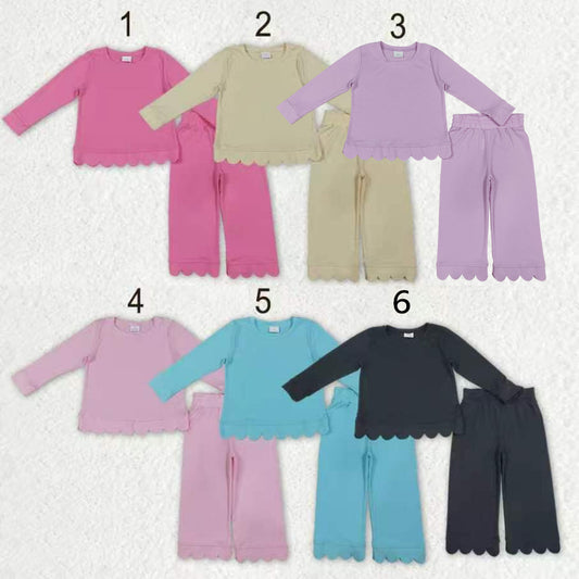 Sibling Baby Girls Long Sleeve Shirts Top Pants Scallop Clothes Sets