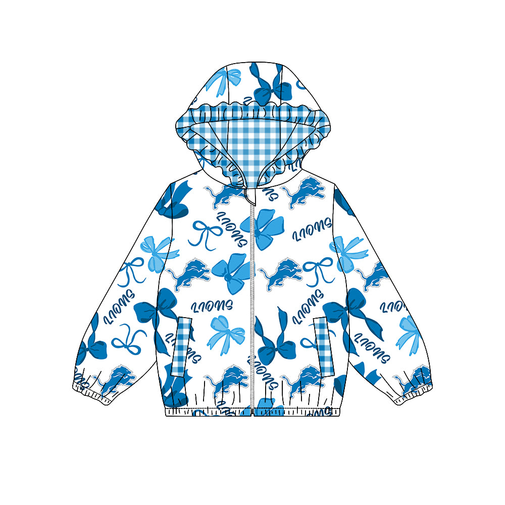 Preorder (moq 5)Baby Girls Bows Lions Pockets Zipper Team Hoodie Jackets Top