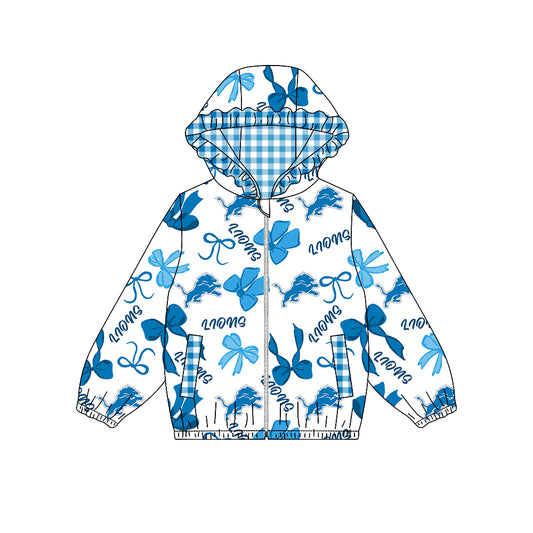 Preorder (moq 5)Baby Girls Bows Lions Pockets Zipper Team Hoodie Jackets Top