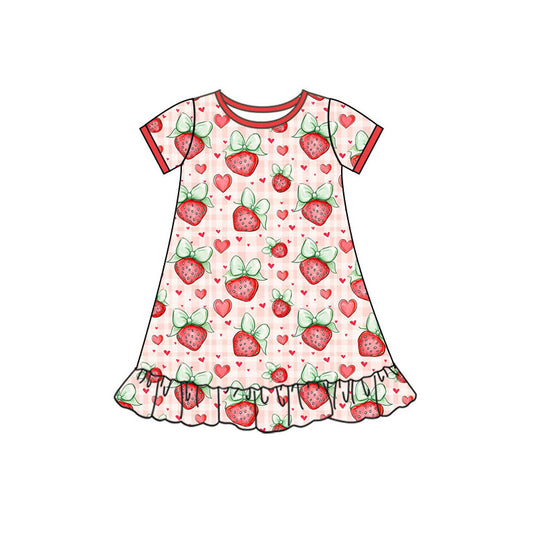 Preorder(moq 5) Baby Girls Hearts Strawberry Valentine Ruffle Knee Length Dresses