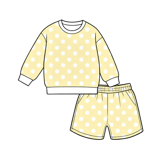 Preorder (moq 5)Baby Girls Yellow Polka Dots Long Sleeve Top Pockets Short Clothes Set