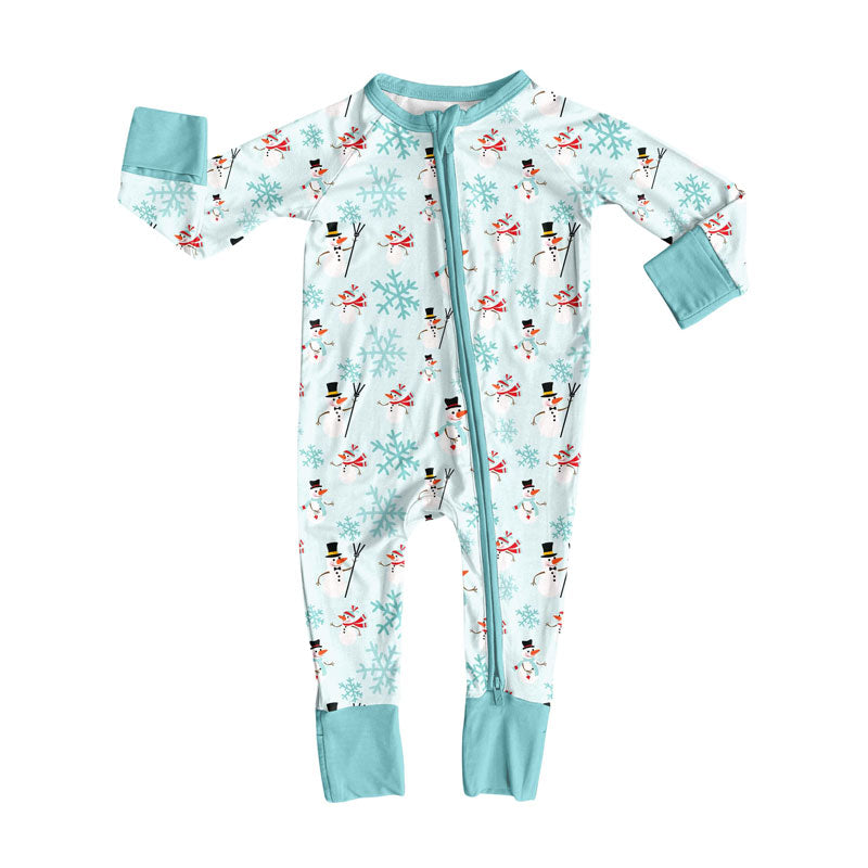 Preorder (moq 5)Baby Girls Snowmen Snowflakes Christmas Zipper Footie Rompers