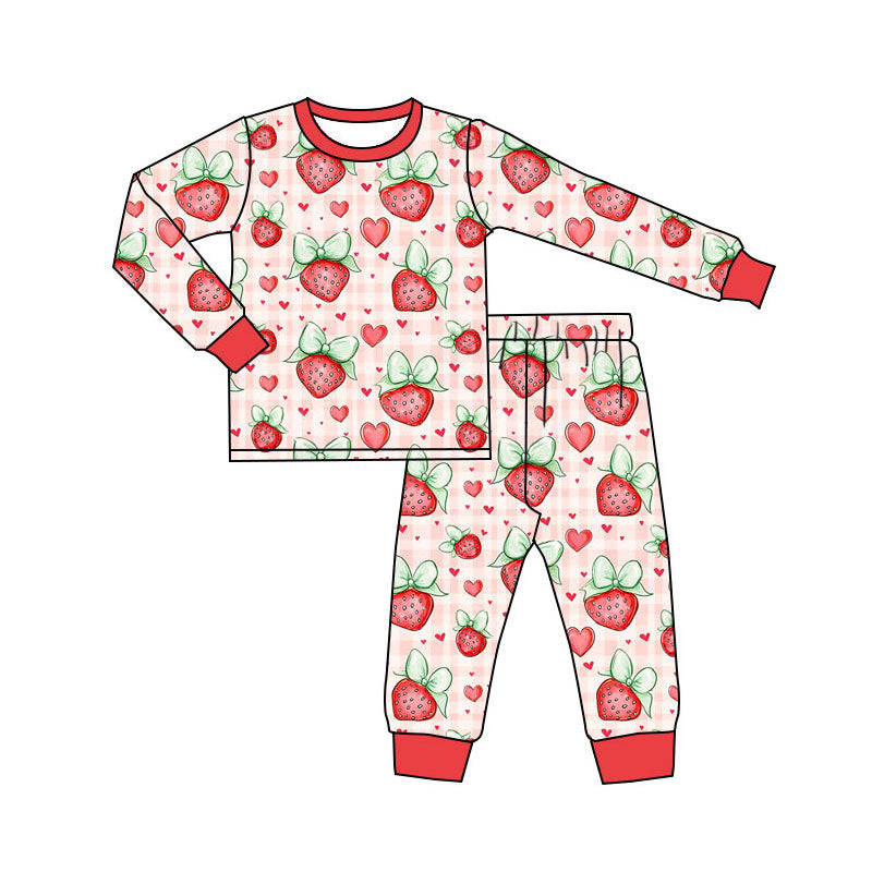 Preorder(moq 5) Baby Boys Hearts Strawberry Top Pants Valentine Pajamas Sets