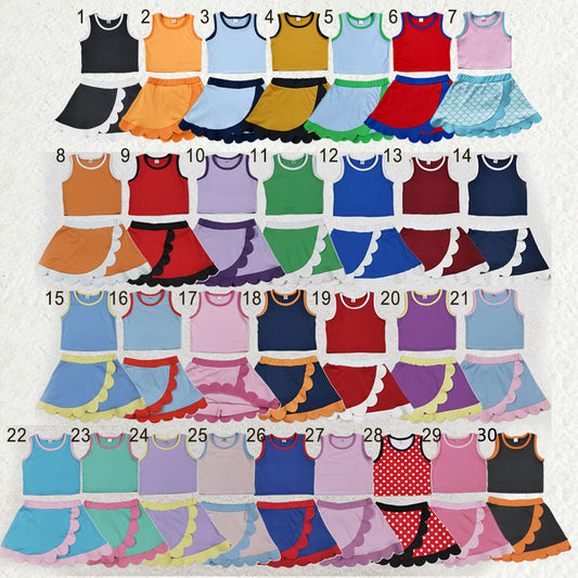 Sibling Baby Girls Sleeveless Vests Top Scallop Skirt Short Yoga Active Clothes Set