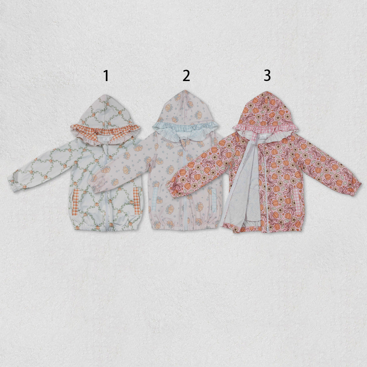 Sibling Baby Girls Long Sleeve Bows Pumpkins Zip Pockets Fall Hoodie Jackets Top