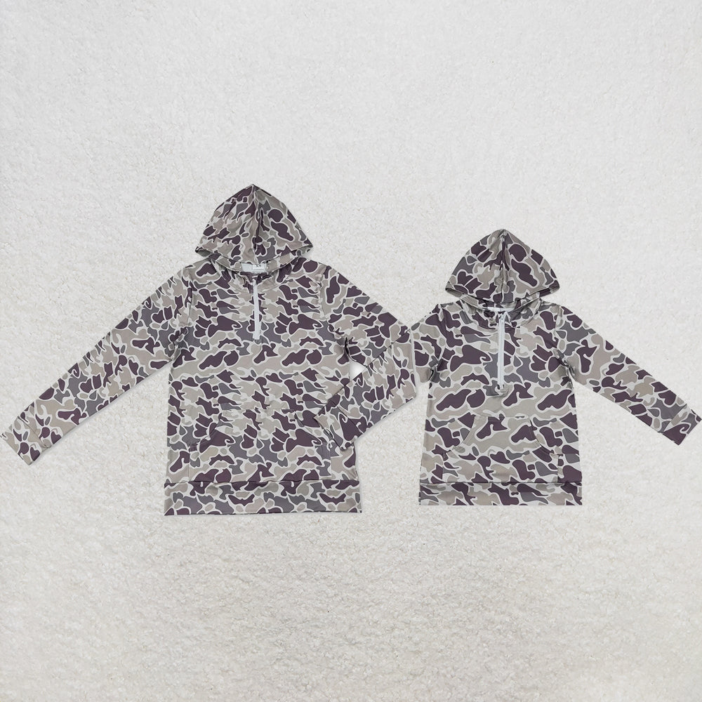 Mama and Me Boys Long Sleeve Grey Camo Zip Pocket Hoodies Top