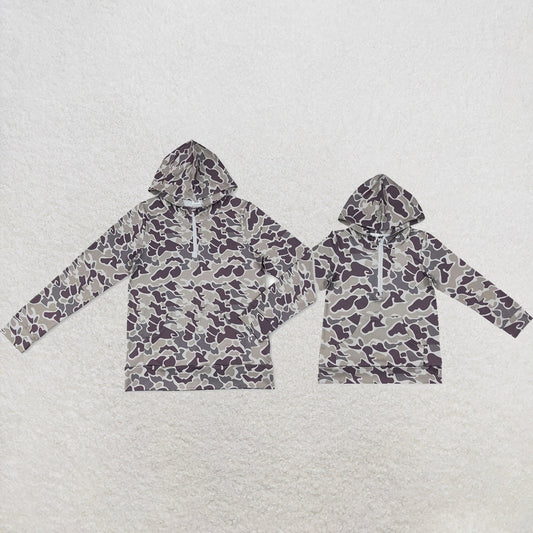 Mama and Me Boys Long Sleeve Grey Camo Zip Pocket Hoodies Top