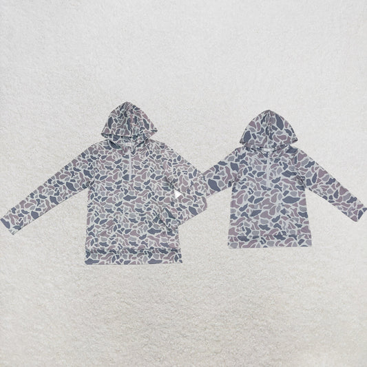 Mama and Me Boys Long Sleeve Light Grey Camo Zip Pocket Hoodies Top