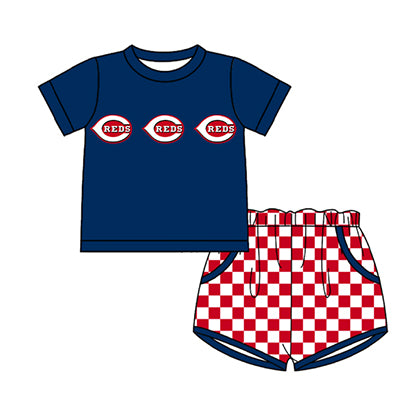 Preorder moq 5 Baby Boys Short Sleeve Reds Top Checked Pockets Short Team Clothes Sets