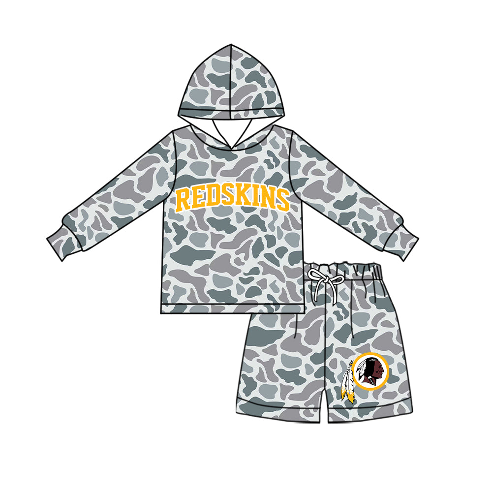 Preorder (moq 5) Baby Boys Grey Camo Redskins Hoodie Short Team Clothes Sets