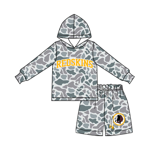Preorder (moq 5) Baby Boys Grey Camo Redskins Hoodie Short Team Clothes Sets