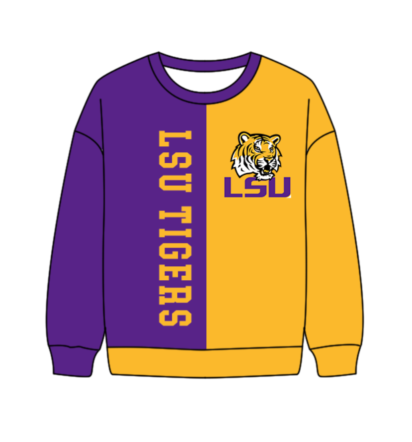 Preorder(moq 8)Baby Boys Purple Yellow Sleeve LSU Tigers Team Tee Shirts Top