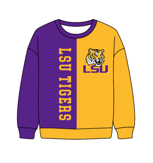Preorder(moq 8)Baby Boys Purple Yellow Sleeve LSU Tigers Team Tee Shirts Top