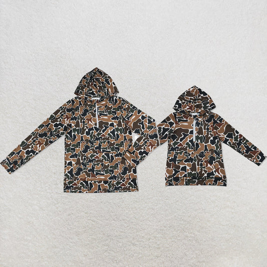 Mama and Me Boys Long Sleeve Dark Brown Camo Zip Pocket Hoodies Top