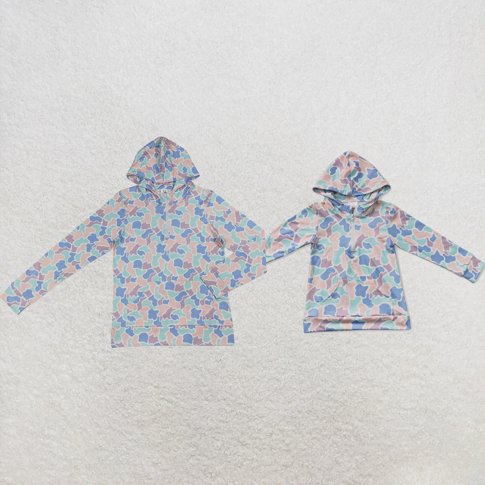 Mama and Me Boys Long Sleeve Light Blue Camo Zip Pocket Hoodies Top
