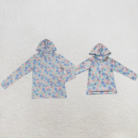 Mama and Me Boys Long Sleeve Light Blue Camo Zip Pocket Hoodies Top