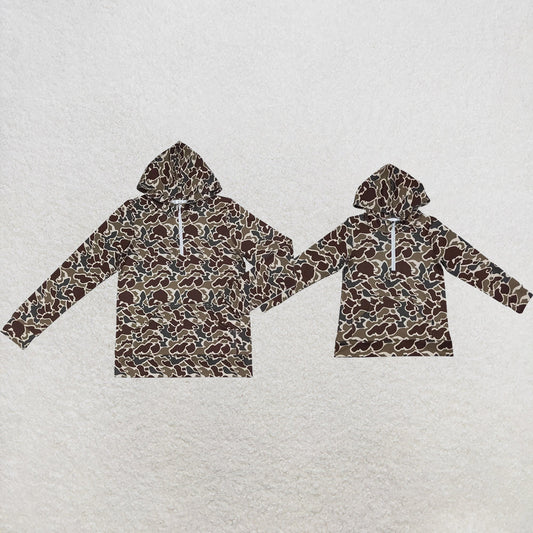 Mama and Me Boys Long Sleeve Dark Khaki Camo Zip Pocket Hoodies Top