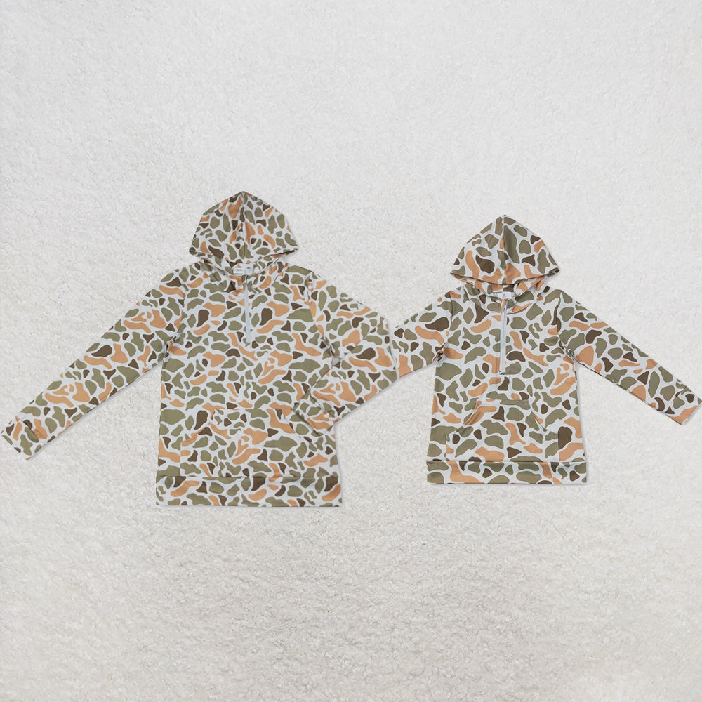 Mama and Me Boys Long Sleeve Yellow Camo Zip Pocket Hoodies Top