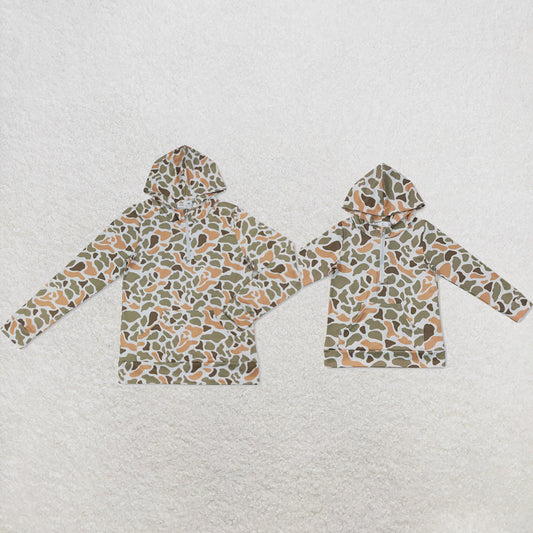Mama and Me Boys Long Sleeve Yellow Camo Zip Pocket Hoodies Top