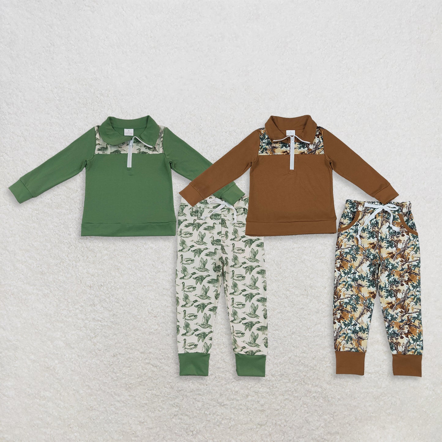 Sibling Baby Boys Long Sleeves Ducks Camo Zip Pullovers Pockets Joggers Clothes Sets