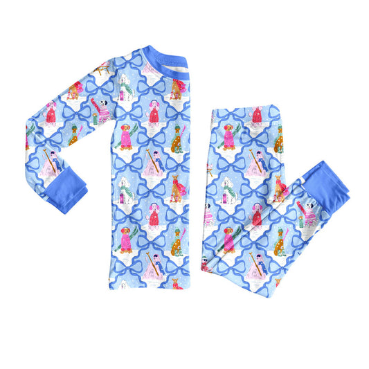 Preorder(moq 5) Baby Girls Snowmen Dogs Checked Top Pants Christmas Pajamas Sets