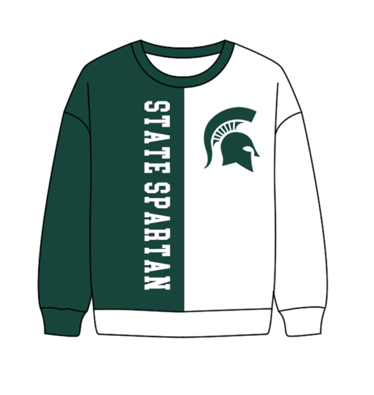 Preorder(moq 8)Baby Boys Green White Sleeve State Spartan Team Tee Shirts Top
