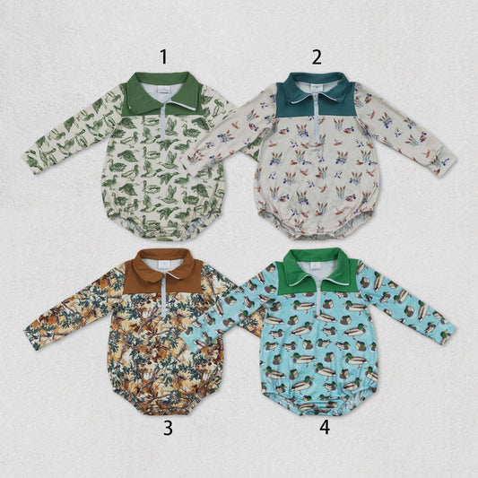 Sibling Baby Boys Long Sleeves Ducks Plaid Hunting Zipper Rompers