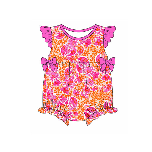Preorder(moq 5)Baby Infant Girls Crawfish Bows Pink Summer Rompers