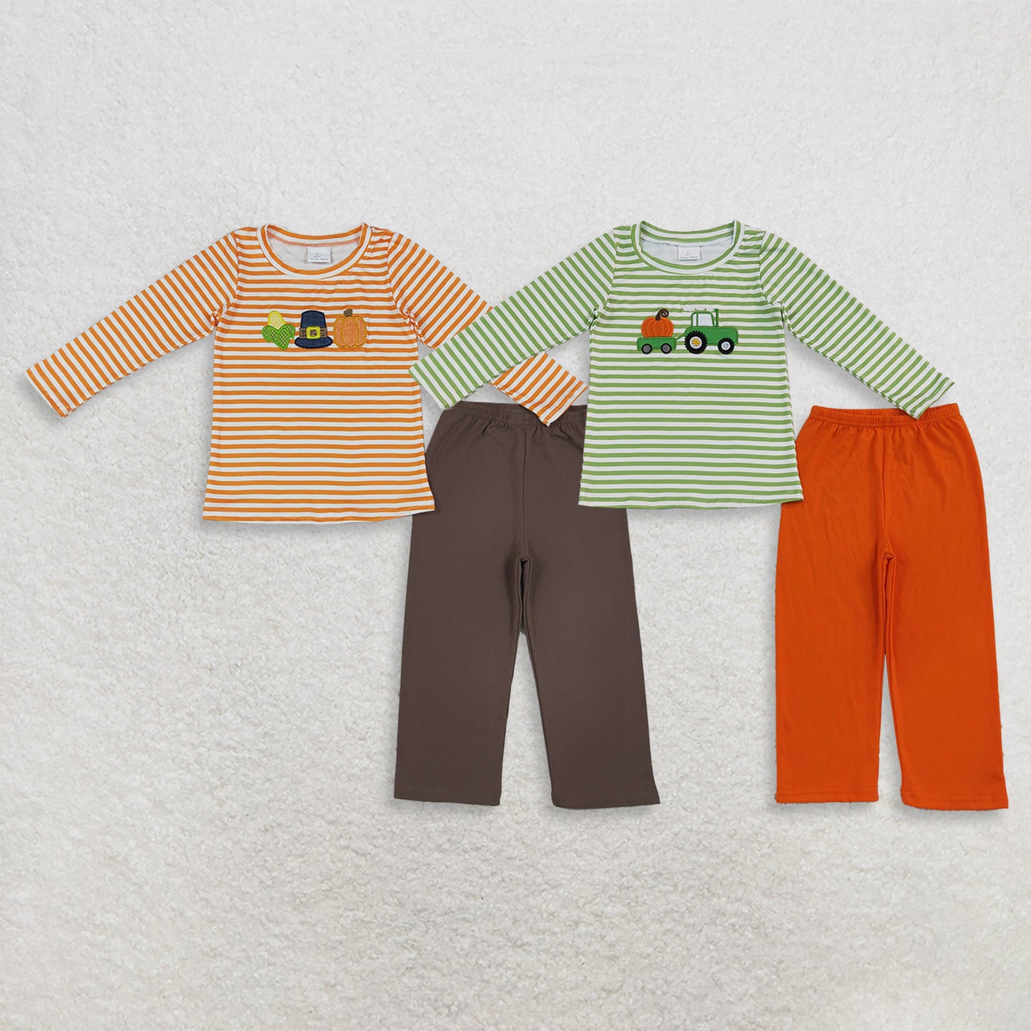 Sibling Baby Boys Embroidery Pumpkins Trucks Stripe Top Pant Fall Clothes Sets