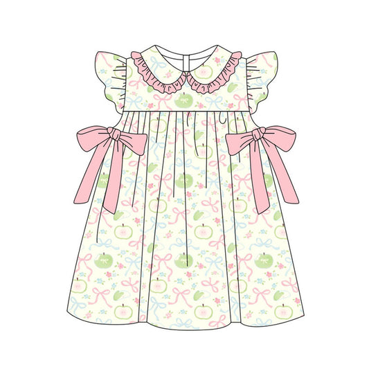 Preorder(moq 5) Baby Girls Apples Bows Flowers Ruffle Collar Knee Length Dresses