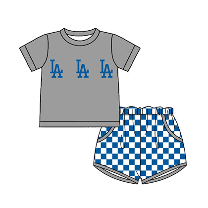 Preorder moq 5 Baby Boys Short Sleeve LA Top Checked Pockets Short Team Clothes Sets