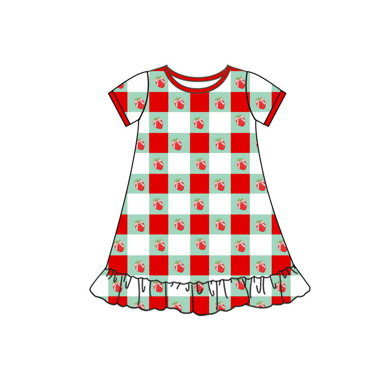 Preorder(moq 5) Baby Girls Bows Strawberry Valentine Ruffle Knee Length Dresses