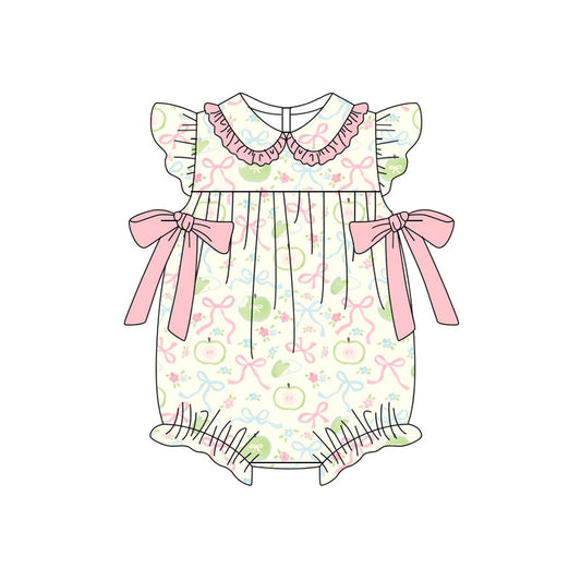 Preorder (moq 5)Baby Girls Apples Flower Bows Ruffle Collar Rompers