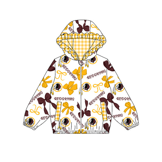 Preorder (moq 5)Baby Girls Bows Redskins Pockets Zipper Team Hoodie Jackets Top