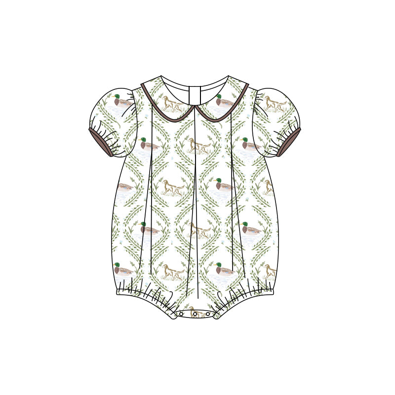 Preorder (moq 5)Baby Girls Short Ruffle Sleeves Dogs Ducks Ruffle Rompers