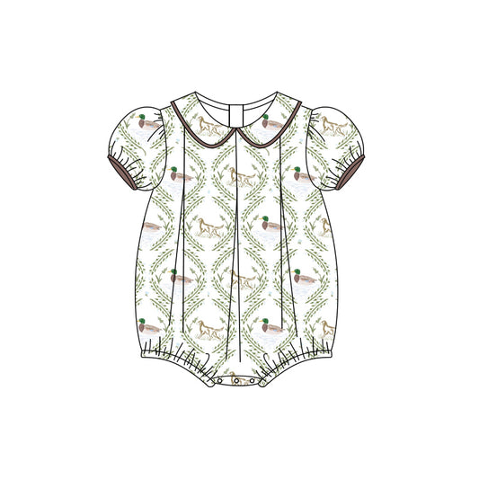 Preorder (moq 5)Baby Girls Short Ruffle Sleeves Dogs Ducks Ruffle Rompers
