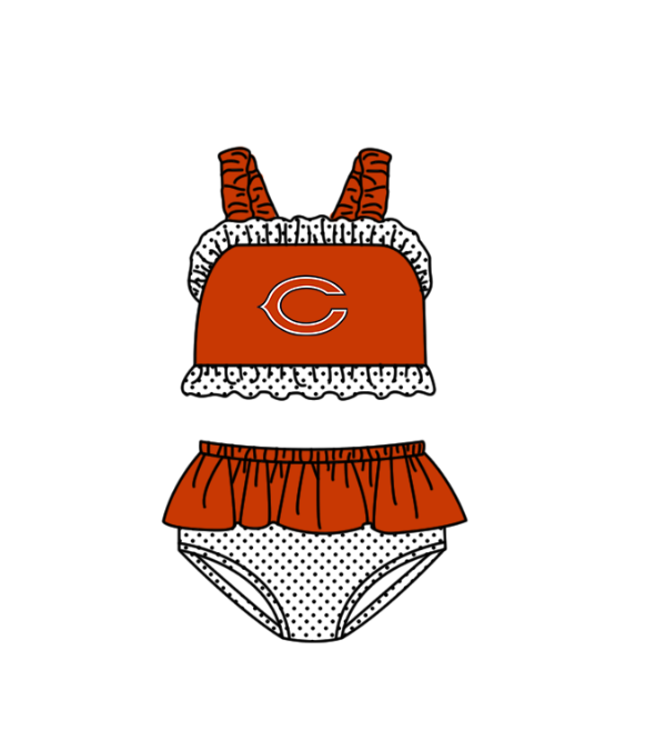 Preorder moq 5 Baby Girls Orange C Strap Vest Top Bummies Short Team Swimsuits