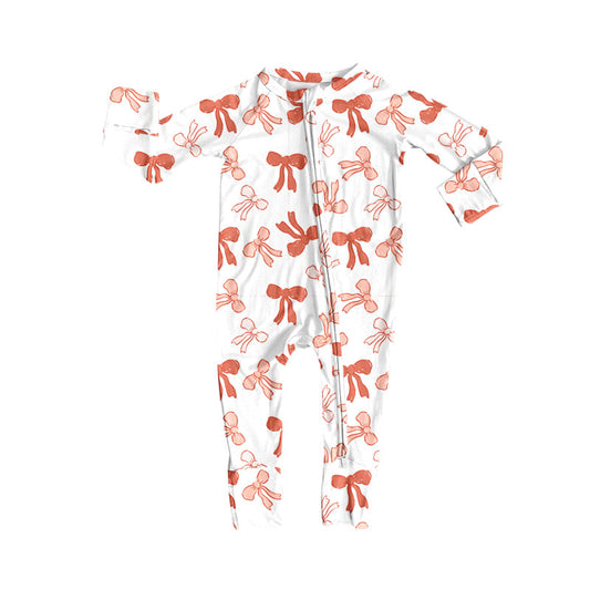 Preorder (moq 8)Baby Girls Pink Bows Plaid Valentine Zipper Footie Rompers