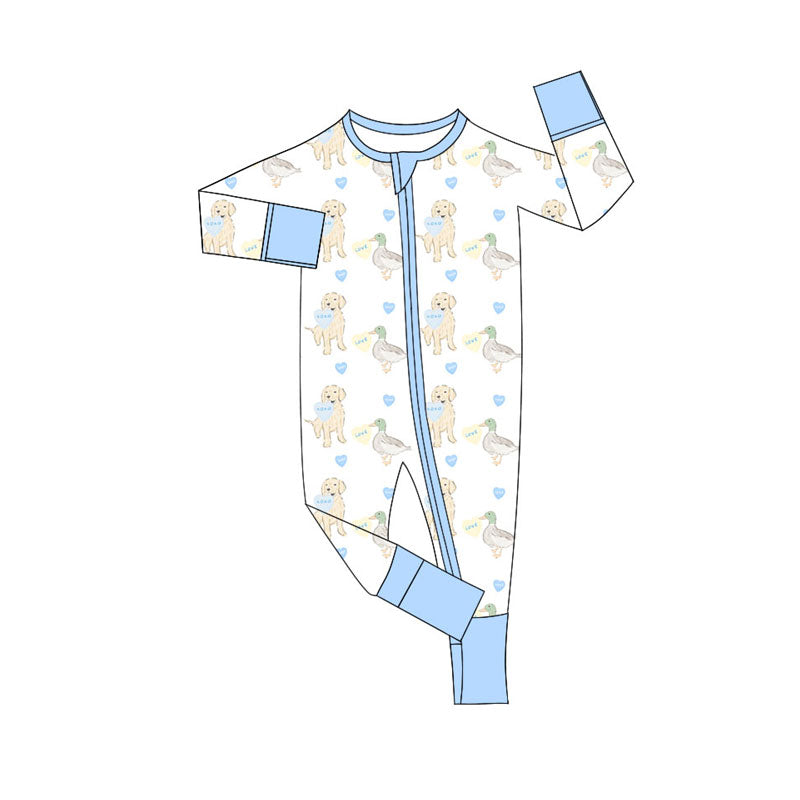 Preorder (moq 5)Baby Boys Hearts Ducks Dogs Valentine Zipper Footie Rompers