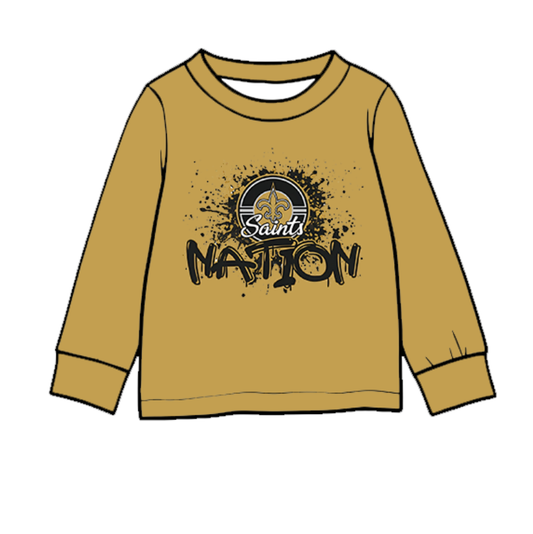 Preorder (moq 5)Baby Boys Gold Long Sleeve Saints Anchors Team T-shirts Top