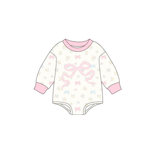 Preorder (moq 5)Baby Girls Pink Bows Flowers Long Sleeve Rompers