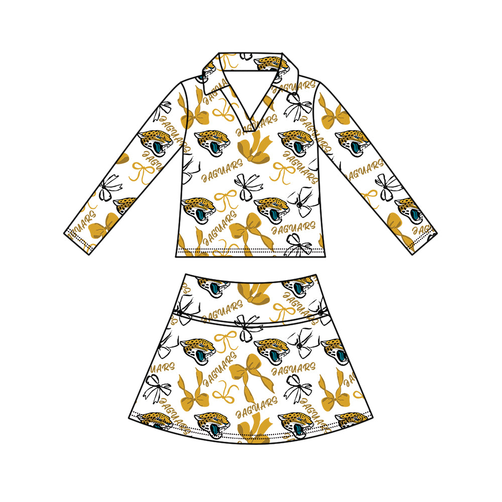 Preorder (moq 5)Baby Girls Bows Jaguars Top Skirt Short Team Clothes Set