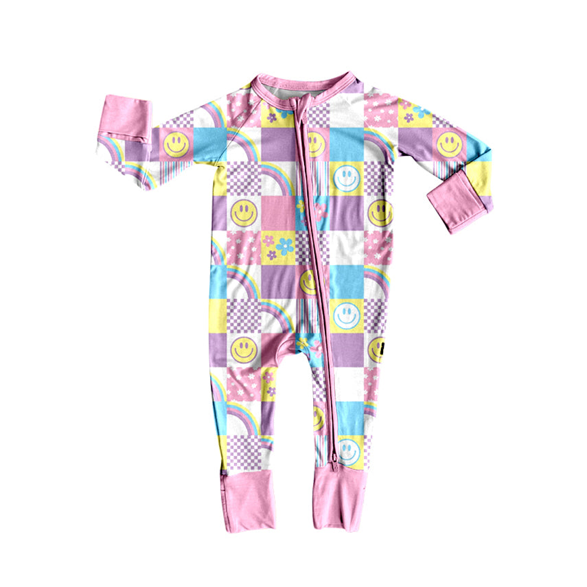 Preorder (moq 20)Baby Girls Bamboo Smiles Flowers Zippy Footie Rompers